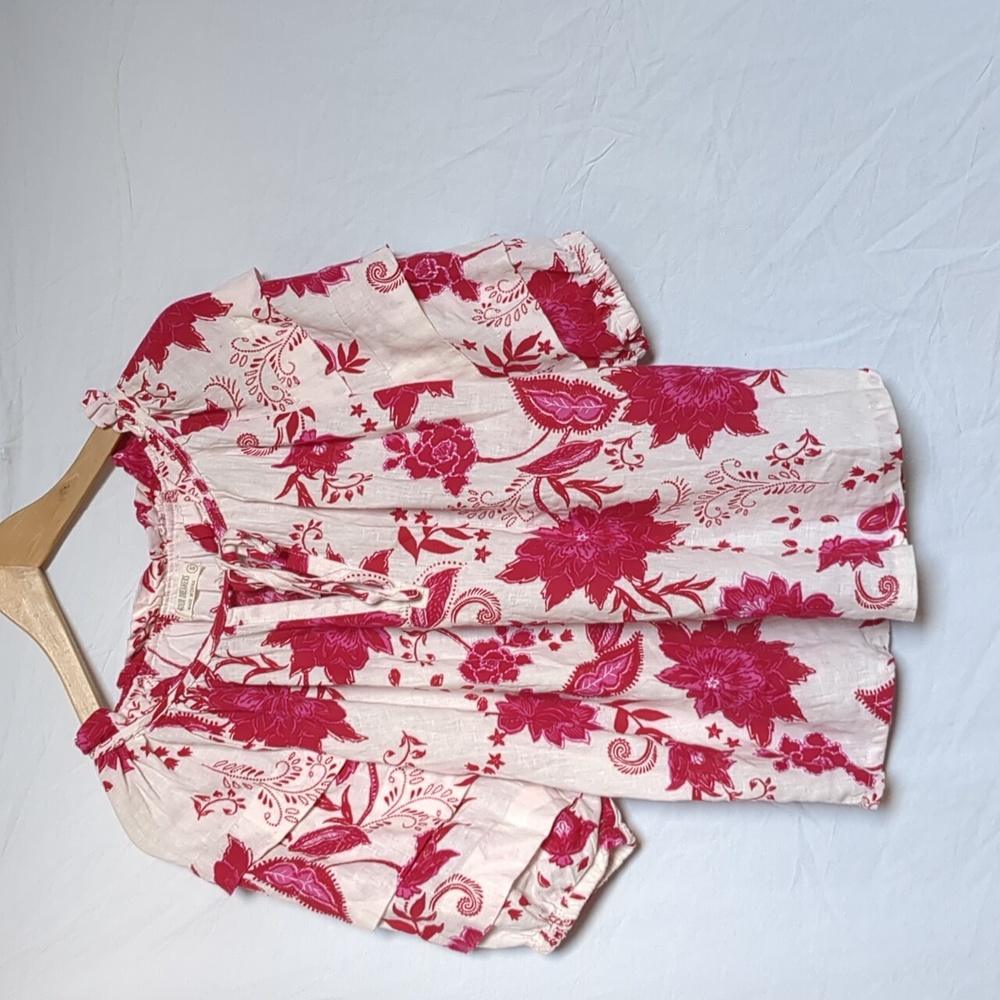 4our Dreamers blouse linen rayon statement sleeve pink white top small